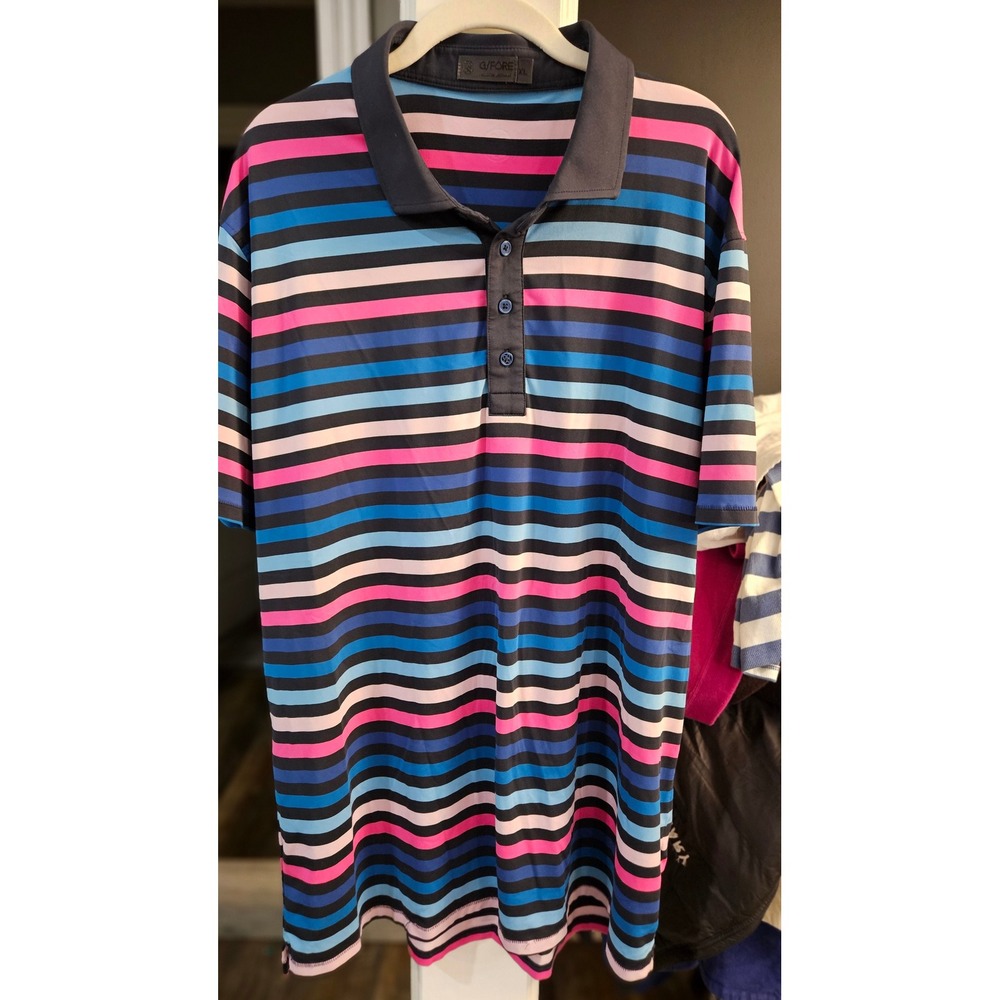 G/FORE Mens XL Multi-Color Striped Performance Golf Polo Shirt Blue Pink Black